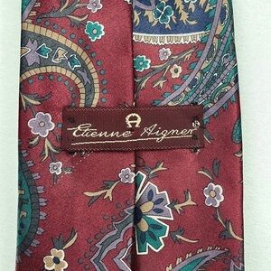 Etienne Aigner Floral Paisley Necktie Burgundy Purple